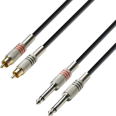 Adam Hall K3TPC0100 Audio Aansluitkabel [2x Cinch-stekker - 2x Jackplug male 6,3 mm (mono)] 1 m Zwart