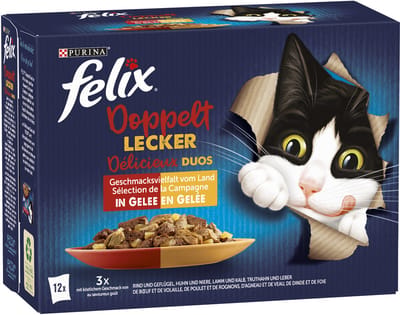 FELIX Zo lekker als het eruit ziet Dubbel lekker vleesmix, nat kattenvoer in gelei (1 x 12 x 85g)
