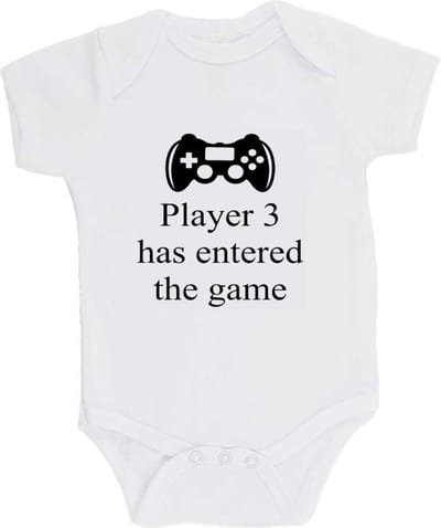 100% katoenen Romper "Player 3 has entered the game" Unisex Katoen Wit/zwart Maat 62/68