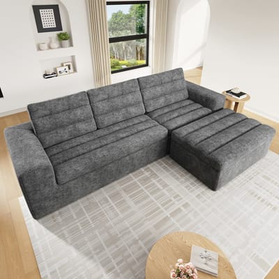 Moderne Hoekbank, L-Bank, 3-Zitsbank, Modulaire L-Vormige Hoekbank, Frameloos Ontwerp, Wolkbank, Vrij Combineerbaar, Ideaal Voor Woonkamers En Appartementen, Geen Montage Nodig, Chenillestof-Lichtgrijs