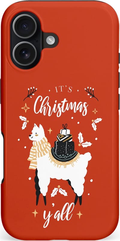 Casetastic hoesje geschikt voor Apple iPhone 17 - MagSafe - Dubbellaagse bescherming - Rode Witte Kerst Lama - Fashion Case - Terracotta