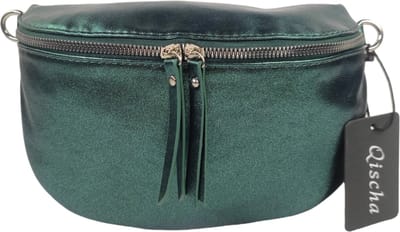 Qischa® - Crossbody heuptas bumbag - uni riem - soft - vegan - medium size - donkergroen metallic
