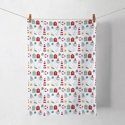 Ambiente Set van 2 Theedoeken Kitchen towel Beach walk 50x70 cm – 100% Katoen – Maritieme Strand Collectie – Keukendoeken