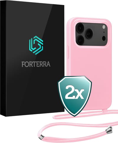 Hoesje Geschikt voor iPhone 17 Pro Case Siliconen Hoes Met Koord - Hoes Geschikt voor iPhone 17 Pro Met Telefoonkoord Hoesje Backcover - Lichtroze - 2 PACK