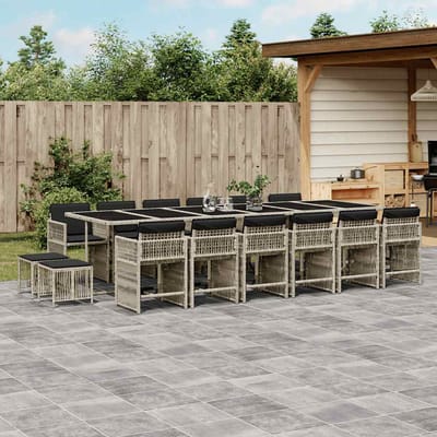 vidaXL - 17-delige - Tuinset - met - kussens - poly - rattan - lichtgrijs