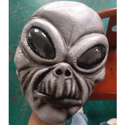 Zilveren Grote Ogen Buitenaards Wezen Latex Masker One size fits all adults grijs