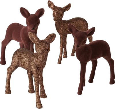 Hert - Decoratie - 4 set - Winter - kunststof- 14x16x6cm - Bruin