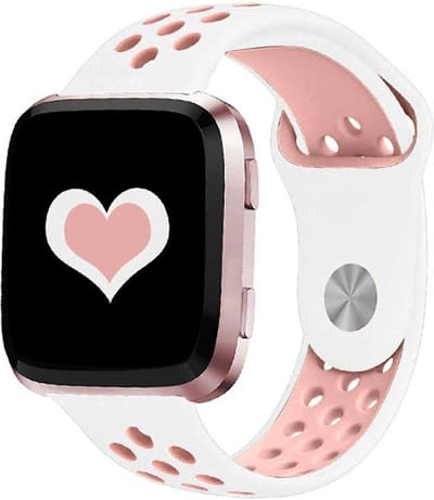 By Qubix - Compatible Fitbit bandje - geschikt voor Fitbit Versa 1 / 2 & Lite sportbandje - Maat: Large - Wit + Roze Smartwatchbandje bandje Armband Polsband Strap Band Watchband