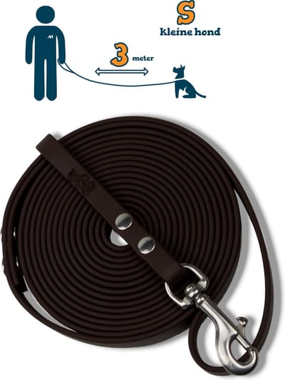 Miqdi hondenriem - BioThane – donkerbruin – 3 meter lang – 9mm breed – XS/S – kleine hond
