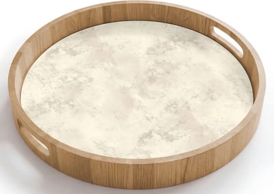 Dienblad rond 40x40 cm - Schootdienblad hout - Patroon - Organisch - Beige - Borrelplank rechthoek - Plateau houten dienbladen