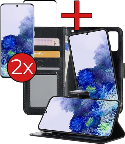 Hoesje - 2 in 1 - Geschikt voor Samsung Galaxy S20 - Met 2x Screenprotector - En Uitneembare Hard Cover - Kunstleer - Bookcase - Wallet Case - Met Pasjeshouder - Book Case - Uitneembaar - Pashouder - Kunstleer - Telefoonhoes - Zwart