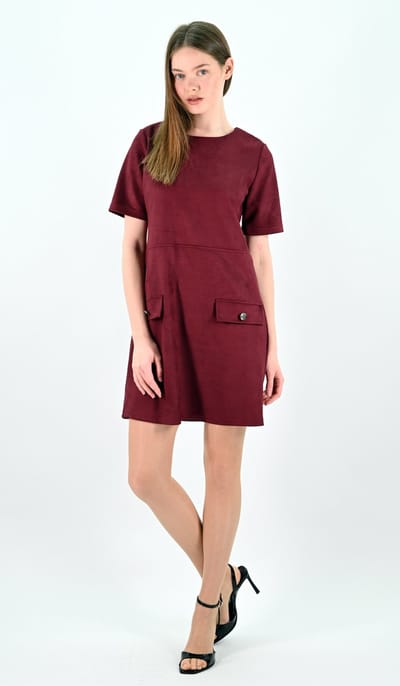 YesMooi - Rode Faux Suède Jurk met Zakken - M (38)