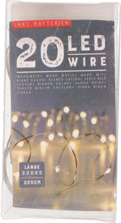 Draadverlichting - zilver- 20 LED - warm wit - 220 cm - kleine batterij houder - 2 stuks