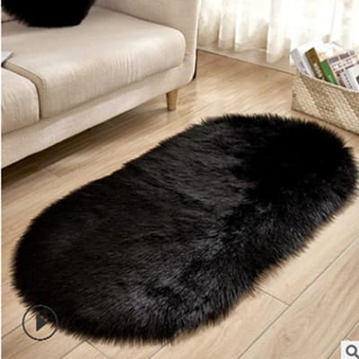Grote Ovale Witte Faux Fur Vloerkleden Grote Ovale Kunstschapenvacht Langharig Tapijt Vloer Wol Pluizige Zachte Mat Slaapkamer Voor Woonkamer 40*60cm zwart
