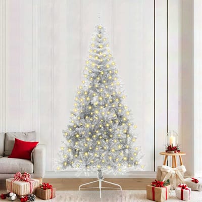 vidaXL Kunstmatig Voorverlicht Kerstboom met 300 LED Zilver 240 cm PET