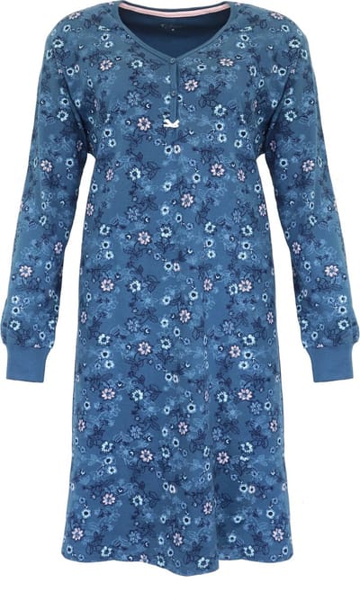 Tenderness Dames Nachthemd - Polo Sluiting - Blauw - Maat S