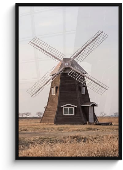Poster in lijst - Fotolijst 80x120 cm - Posters - Windmolens - Landschap - Veld - Posterlijst zwart - Decoratie - Wanddecoratie woonkamer - Muurdecoratie slaapkamer