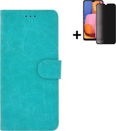 MoDo hoesje Geschikt voor Samsung Galaxy A13 5G - Kunstleer Book Case - Turquoise hoesje met privacy screenprotector