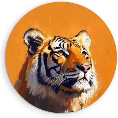 Saammp Muurcirkel Hout - Abstracte Tijger - Oranje - Natuur - Dieren - Ø 90 - Wandcirkel - Wanddecoratie Cirkel - muurdecoratie Woonkamer - Slaapkamer decoratie - Rond Schilderij