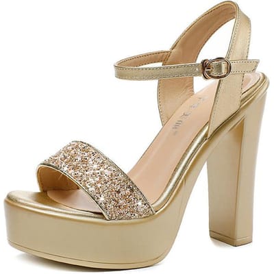 Grote Maten 34 -43 Pumps Voor Dames Zomerschoenen Blingbling Dames Jurk Hoge Hakken Dik Platform Vrouwen Sandalen Mode Feestschoenen 35 beige