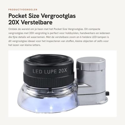 Cosensi - Pocket Size Vergrootglas - 20X Verstelbare Zoom - Draagbaar en Verlicht - Zwart - Ideaal voor Detailwerk - Perfect voor Knutselen en Insp...