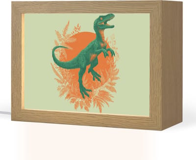 Nachtlampje 20x15 cm - Kinder lampje - Dinosaurus - Groen - Planten - Cirkel - Tafellamp kinderkamer - Slaapkamer lamp - Bedlamp kinderen - Kinderlampje stopcontact - Wandlamp babykamer - Nachtlampjes