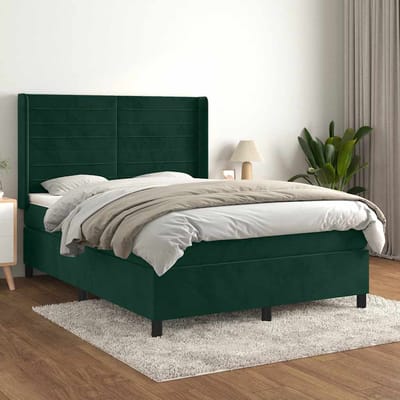 vidaXL - Boxspring - met - matras - fluweel - donkergroen - 140x190 - cm