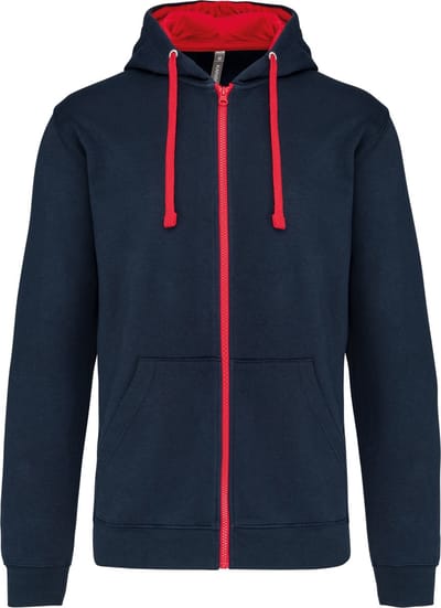 Kariban Herensweater met rits en capuchon in contrasterende kleur K466 - NAVY / RED - S