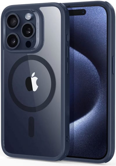 ESR Classic Hybrid HaloLock Hoesje Geschikt voor Apple iPhone 15 Pro Max | Compatibel met MagSafe en HaloLock | Back Cover met Magneet | Transparant Blauw