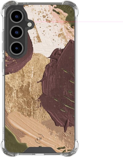 Shockproof hoesje - Geschikt voor Samsung Galaxy S25 FE - Abstract art - Extra sterke case - TPU/polycarbonaat - Print / Illustratie - Bruin, Transparant
