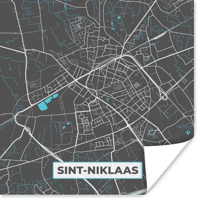 Poster België – Sint Niklaas – Stadskaart – Kaart – Blauw – Plattegrond - 100x100 cm XXL