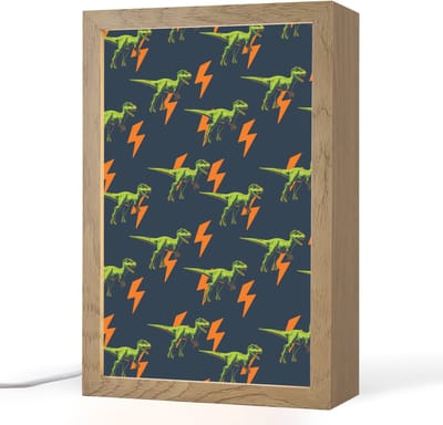 Nachtlampje 20x30 cm - Kinder lampje - Bliksemschichten - Oranje - Dinosaurussen - Tafellamp kinderkamer - Slaapkamer lamp - Bedlamp kinderen - Kinderlampje stopcontact - Wandlamp babykamer - Nachtlampjes