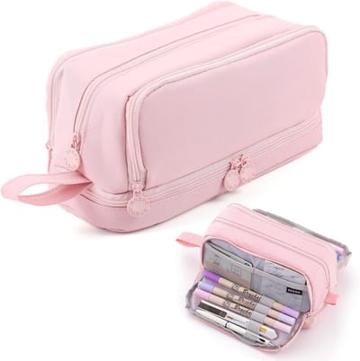 EXCITAT Etui - Grote etui - Etui voor volwassenen - School etui met 4 compartimenten - Voor jongens, meisjes, tieners - roze