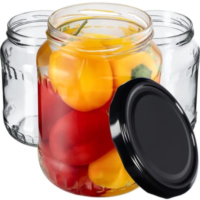 KADAX Inmaakpotten, jampotten, 720 ml, inmaakpotten met schroefdeksel, potten met schroefsluiting, voorraadpotten om in te doen, zwart, 8 stuks