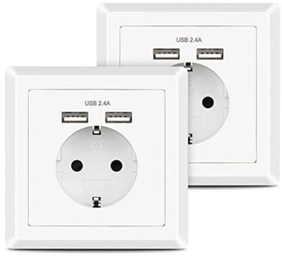 USB Stopcontact met 2 Poorten en Ingebouwde USB-opladers - Compatibel met Smartphones en Tablets