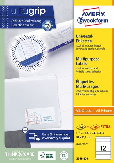 Etiket avery 3659 97x42.3mm wit 2400st | 5 stuks