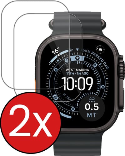 Screenprotector - 2 Stuks - Geschikt voor Apple Watch Ultra 3 (49 mm) - Sterk & Shockproof - Tempered Glass - Gehard Glas - Beschermglas Screen Cover - Bescherm Protector voor Smartwatch