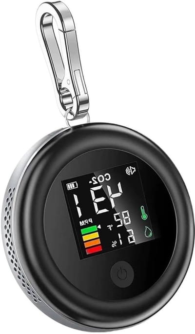 Luchtkwaliteitsmeter - CO2-detector Luchtmonitor - Luchtkwaliteit Meten - 3-in-1 Sensor - 3 x 3 x 1 inch - Zwart