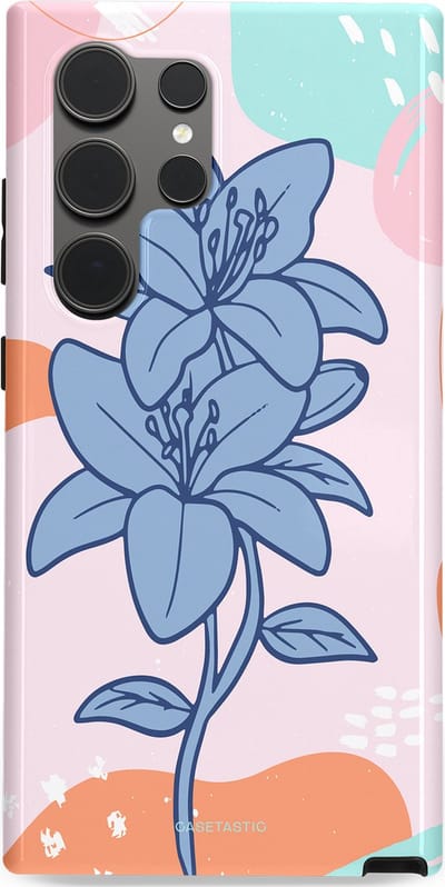 Casetastic hoesje geschikt voor Samsung Galaxy S24 Ultra - Dubbellaagse bescherming - Roze Paarse Lelie Bloemen - Fashion Case - Wit Perzik Lichtblauw Mintgroen