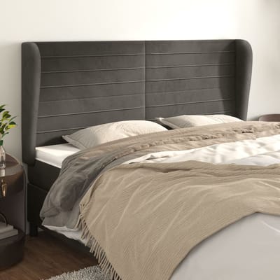 vidaXL - Hoofdbord - met - randen - 163x23x118/128 - cm - fluweel - donkergrijs