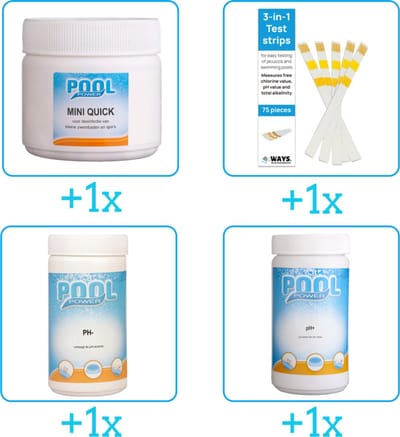 Zwembad Onderhoudspakket - Onderhoud Zwembad - bevat Chloor - Testrips - PH-min en PH-plus (4-delig)