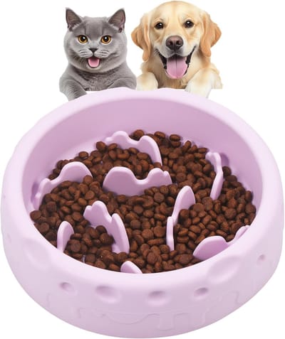 Famanu – Slow Food Hondenbak - siliconen anti-schrokbak voor honden met antislip zuignap en spiraallabyrint-design - veilige siliconen bak voor huisdieren - katten en honden - gezonde