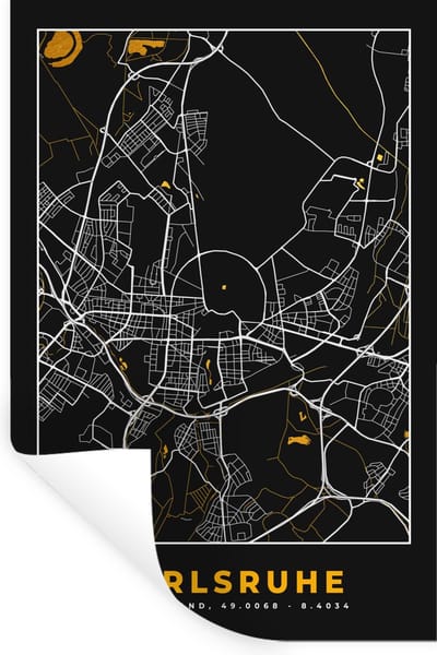 Muurstickers - Sticker Folie - Karlsruhe - Goud - Stadskaart - Plattegrond - Kaart - Duitsland - 20x30 cm - Plakfolie - Muurstickers Kinderkamer - Zelfklevend Behang - Zelfklevend behangpapier - Stickerfolie