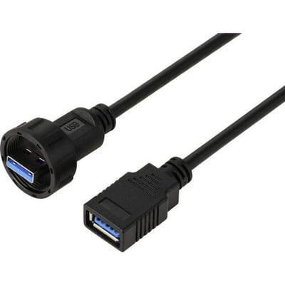 TRU COMPONENTS TC-E13T-MU3-MWA/FU3-NWA-0.5PV-S TC-13543564 USB 3.0-bus naar stekker, IP67 (schroefdraad), kabel 0,5 m Waterdichte kunststof kabel 1
