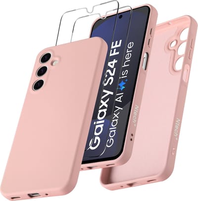 Hoesje geschikt voor Samsung Galaxy S24 FE Hoesje siliconen Pink Sand zacht siliconen hoesje TPU - met Screenprotector voor Samsung S24 FE - 2 stuks