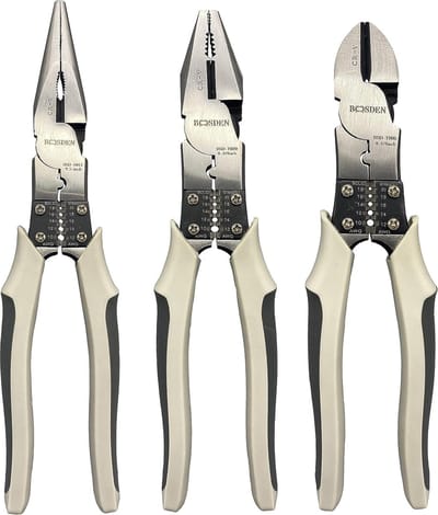 Tangenset met 8 inch zijkniptang, 8 inch combinatietang en 9 inch punttang, 3 stuks, met draagbare gereedschapsriempakketten