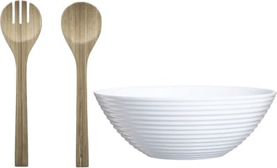 Luminarc Slakom/serveerschaal wit - bamboe slacouvert - Glas - D27cm