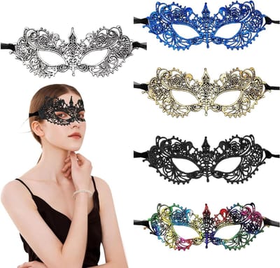 Set van 5 Venetiaanse Lacy Oogmaskers voor Vrouwen - Perfect voor Carnaval, Halloween en Feestjes, Verkrijgbaar in 5 Kleuren