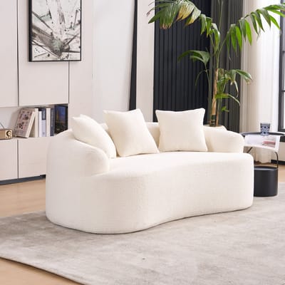STILVORA Bank 153 x 94 cm - Gebogen 2-Zits Ontwerp - Ruimtebesparend Voor Hoek En Studio - Chenille En Schuim - Wit