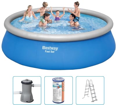 Bestway Fast Set Opblaasbaar zwembad - 457x122 cm - Rond - Met filterpomp + zwembadtrap - Zwembad Filterpomp - Zwembad Trap - Zwembad Filter - Zwembad Waterkwaliteit - Zwembad Reiniging
